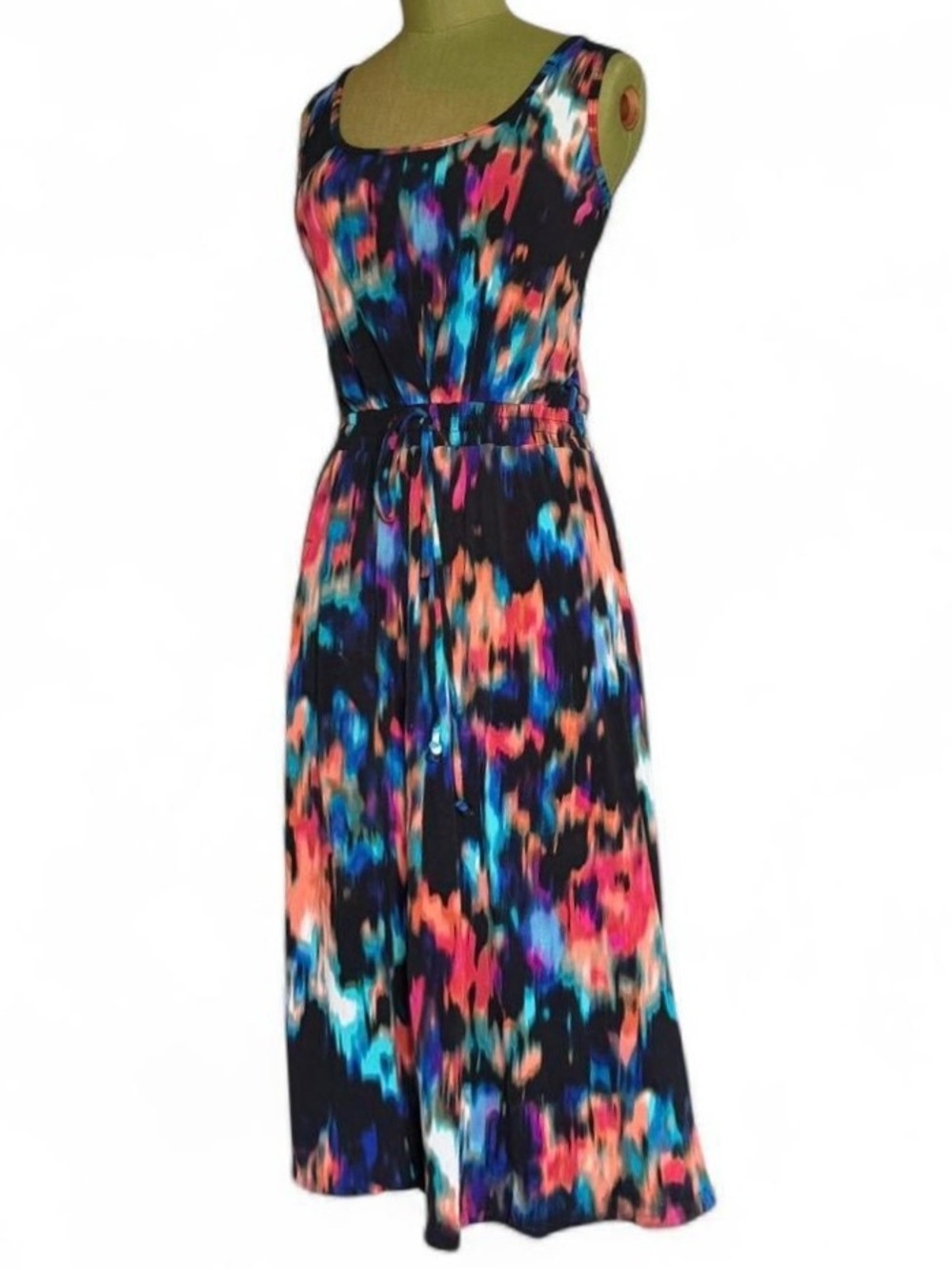 Calvin Klein Black Multicolor Abstract Sleeveless Maxi Dress
